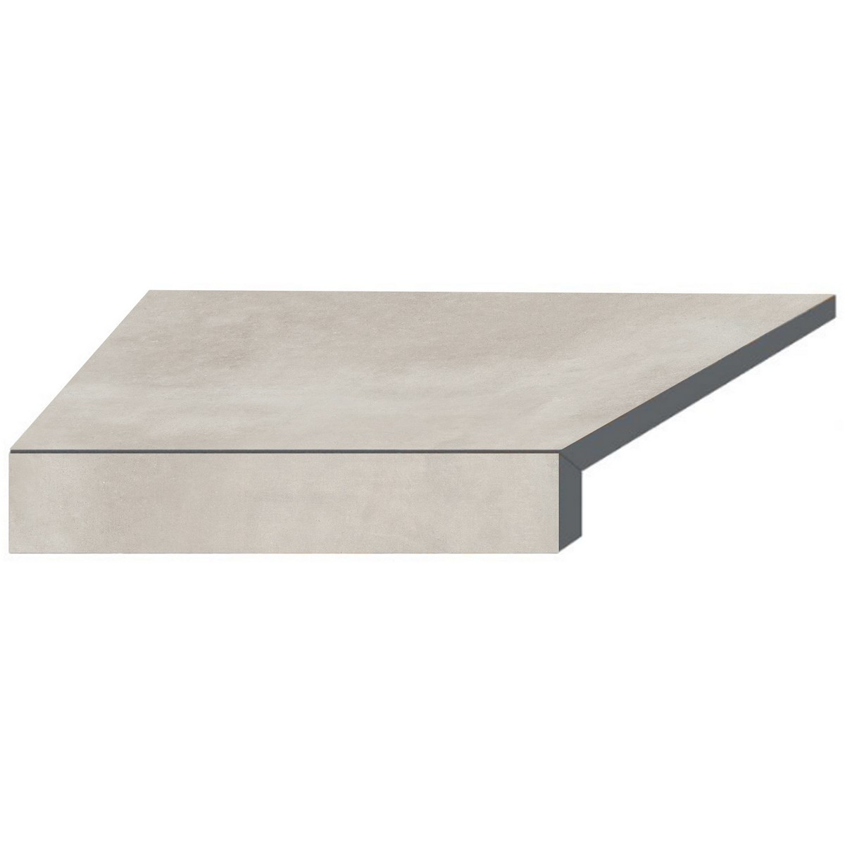 Кутовий Г-подібний елемент бортової плитки Aquaviva Patio Soft Grey, 600x345x50(20) мм (лівий/45°)