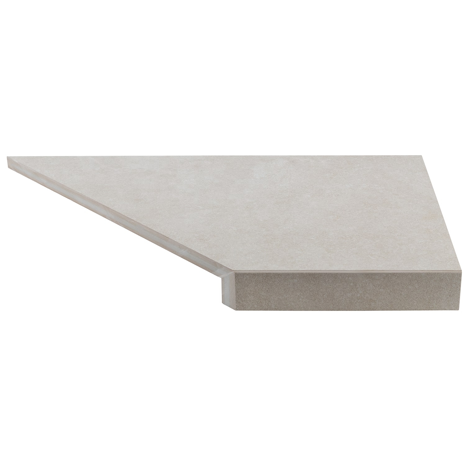 Кутовий Г-подібний елемент бортової плитки Aquaviva Montagna Light Gray, 595x345x50(20) мм (правий/45°)